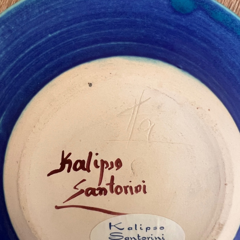 Kalipso Santorini Greek Pottery Blue Glazed Handmade Ceramic Plate 7.5 in. - Picture 8 of 11